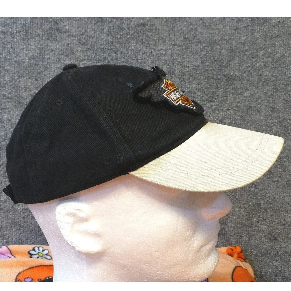 Harley-Davidson Mens Black Cream Bar & Shield Frayed Patch Adjustable Hat Cap